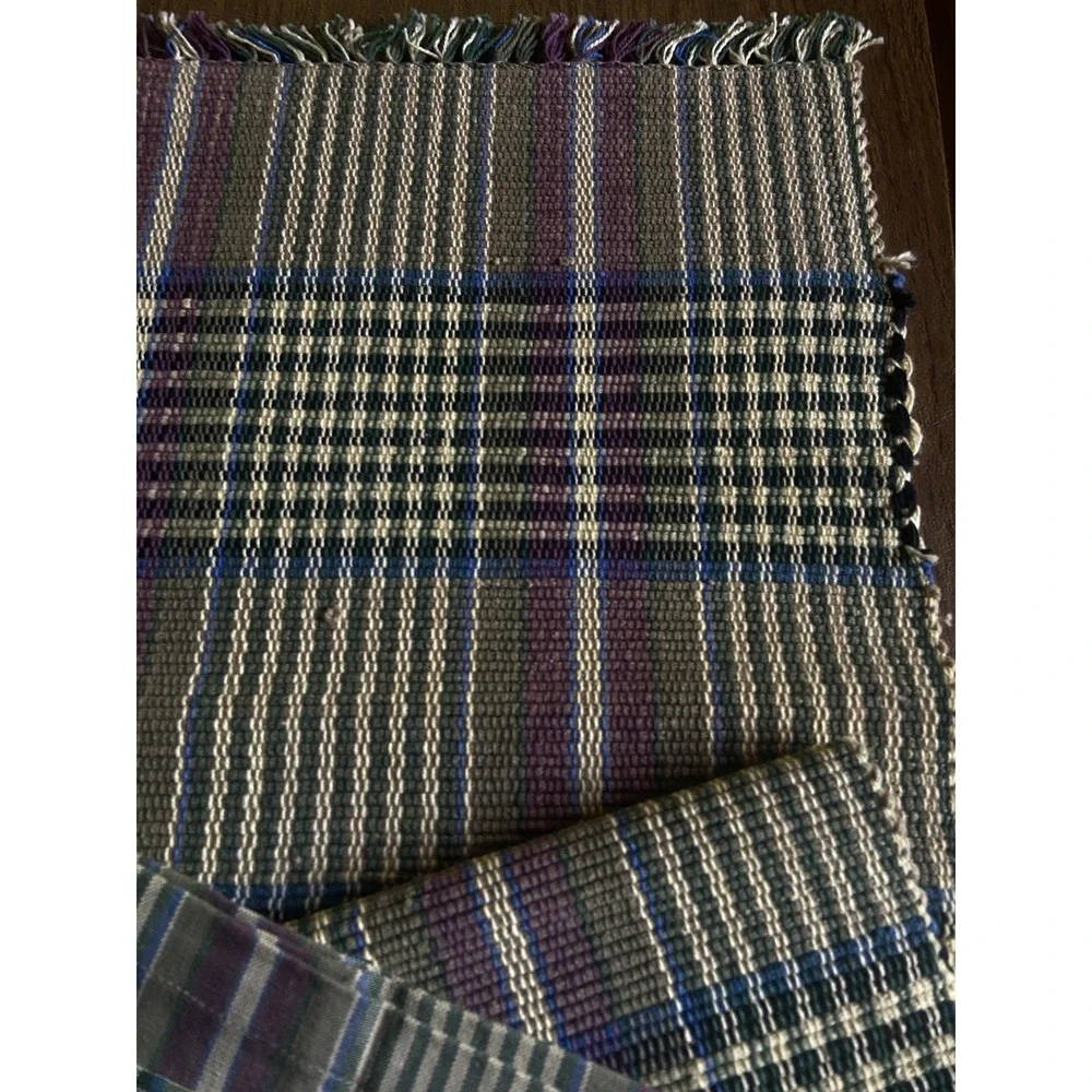 Pier 1 Purple Green 4 Placemats Country Tartan Woven Cotton Plaid Fringe